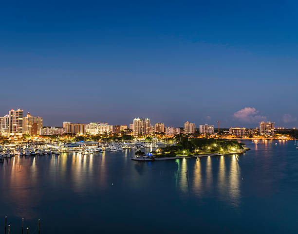 istock Downtown Sarasota harbor and marina at night 545119668