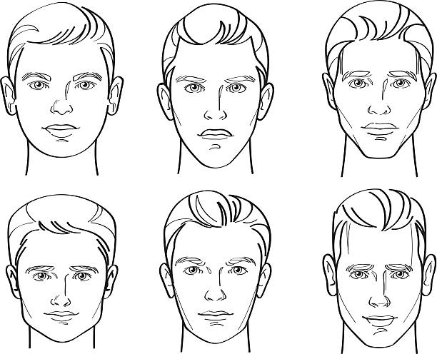 Men Face Shape Line Drawing Illustration Line Drawing Illustratio of Six Different Types of Male Face Shapes portrait drawings stock illustrations