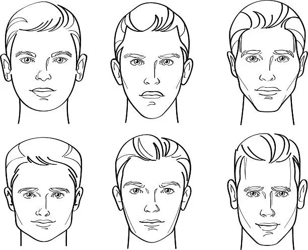 Vector illustration of Men Face Shape Line Drawing Illustration