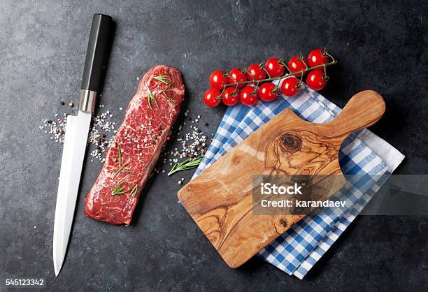 Raw Striploin Steak Stock Photo - Download Image Now - Above, Barbecue - Meal, Beef