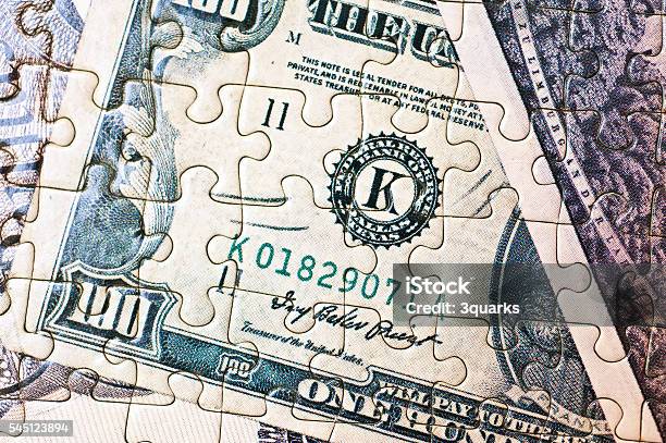 Money Puzzle Stock Photo - Download Image Now - Abundance, American One Dollar Bill, Bank - Financial Building