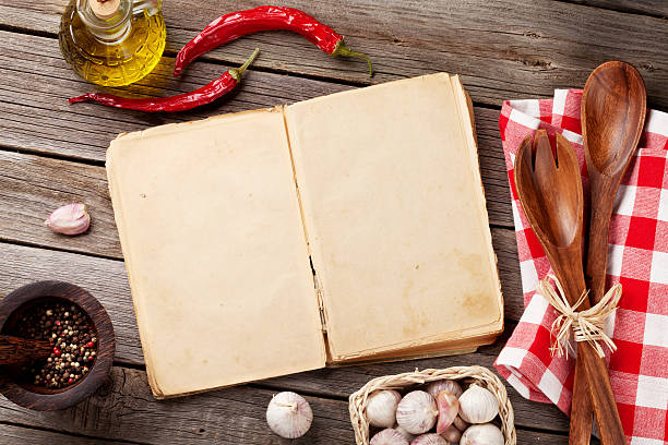 Vintage recipe book, utensils and ingredients