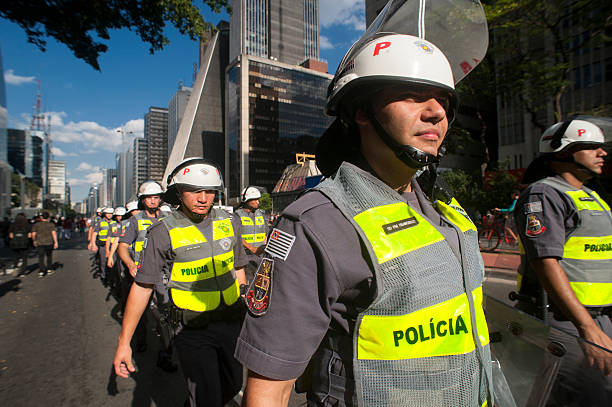São Paulo, Brazil - July 03, 2016: Riot police make security far-right demonstrators at Paulista Avenue during protest