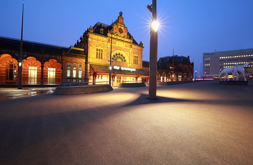 train station in Groningen at night, Netherlands