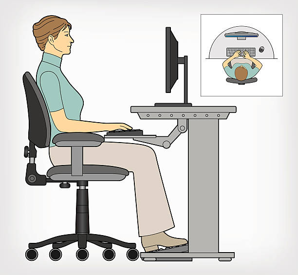 ergonomische computer schreibtisch - ergonomische tastatur stock-grafiken, -clipart, -cartoons und -symbole