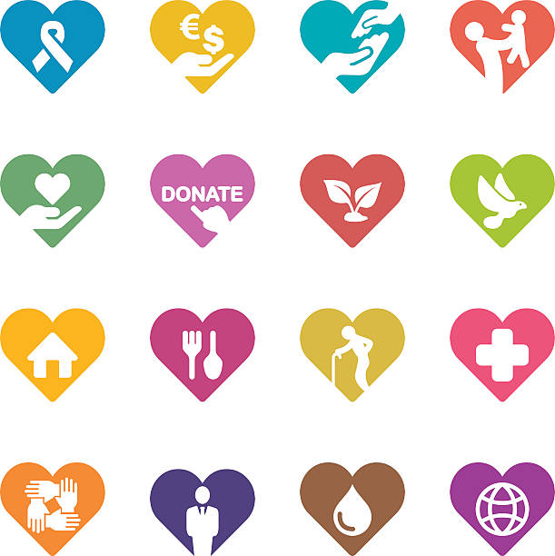 ilustraciones, imágenes clip art, dibujos animados e iconos de stock de corazón de caridad y auxilio color armonía iconos/eps10 - consoling human hand human heart care