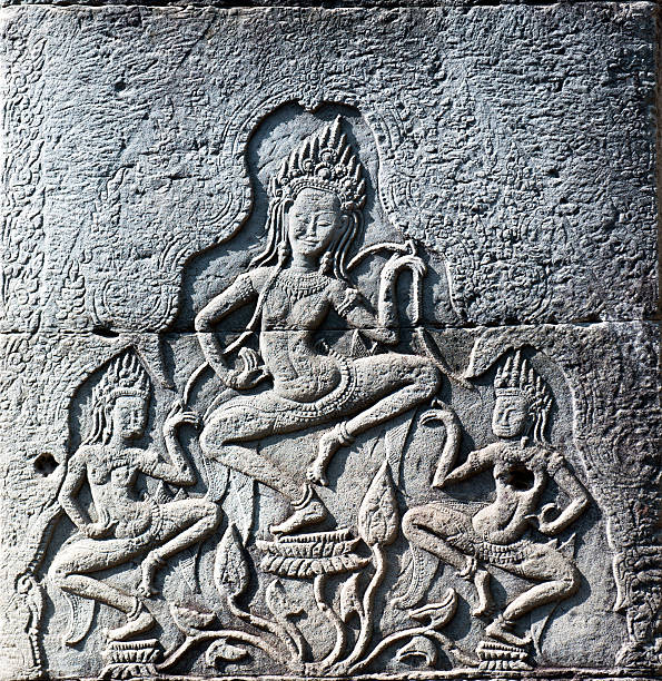 Stone carvings on wall at Angkor Wat 