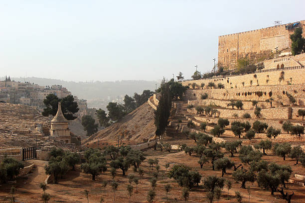 vallée de kidron et vieille ville de jérusalem - mount of olives photos et images de collection