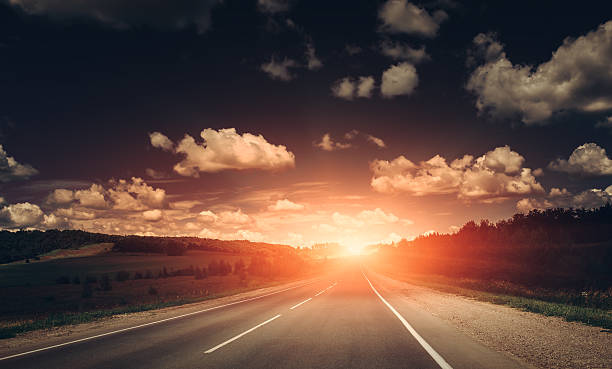 istock Empty asphalt road at sunset. Beautiful nature landscape 545245628