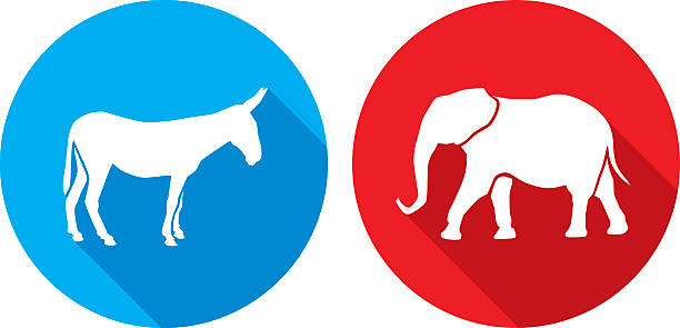 Donkey Elephant Icon Silhouettes Vector illustration of blue donkey and red elephant icons in flat style. burro stock illustrations