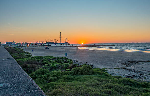 Galveston Beach at Sunrise stock photo