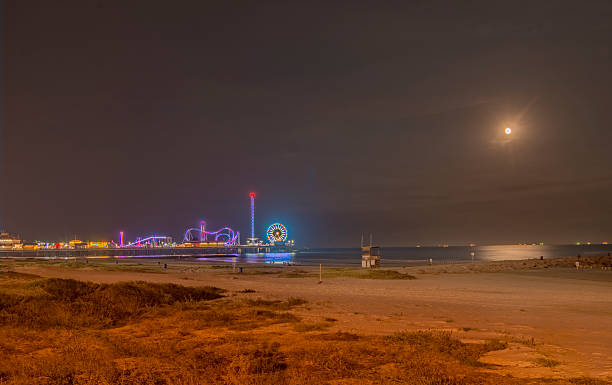 Galveston Beach Moon rise stock photo