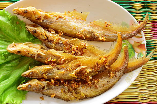 Fried Nue-on fish on a mealtime stock photo