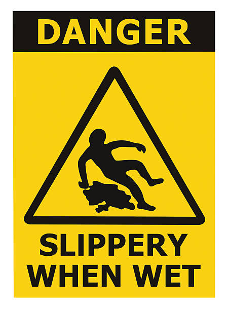 istock Danger Slippery When Wet Text Sign, Black Yellow Isolated Vertical 545251428