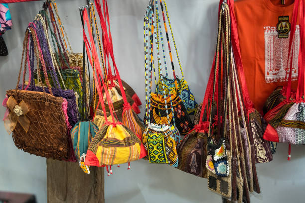 Lemo, Indonesia - December 8, 2015: Hand made bags in the market of Tana Toraja. South Sulawesi, Indonesia