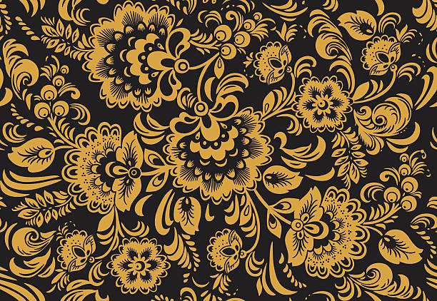 Vector seamless pattern in traditional russian Khokhloma style - ilustração de arte vetorial