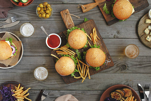 istock Different burgers with snacks and beer 545257860