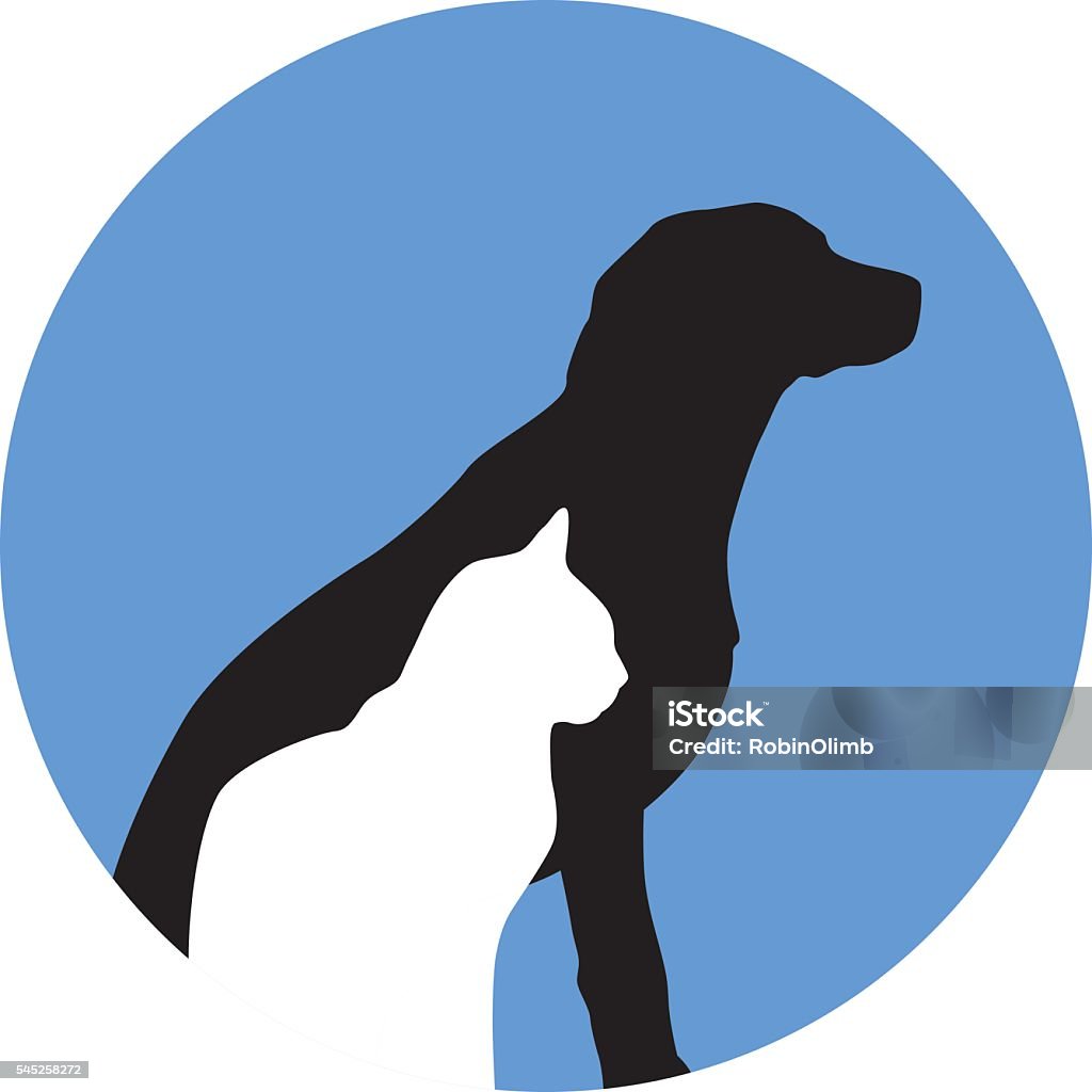Round Dog And Cat Icon Vector illustration of a white cat and a black dog and a round blue background. Dog stock vector