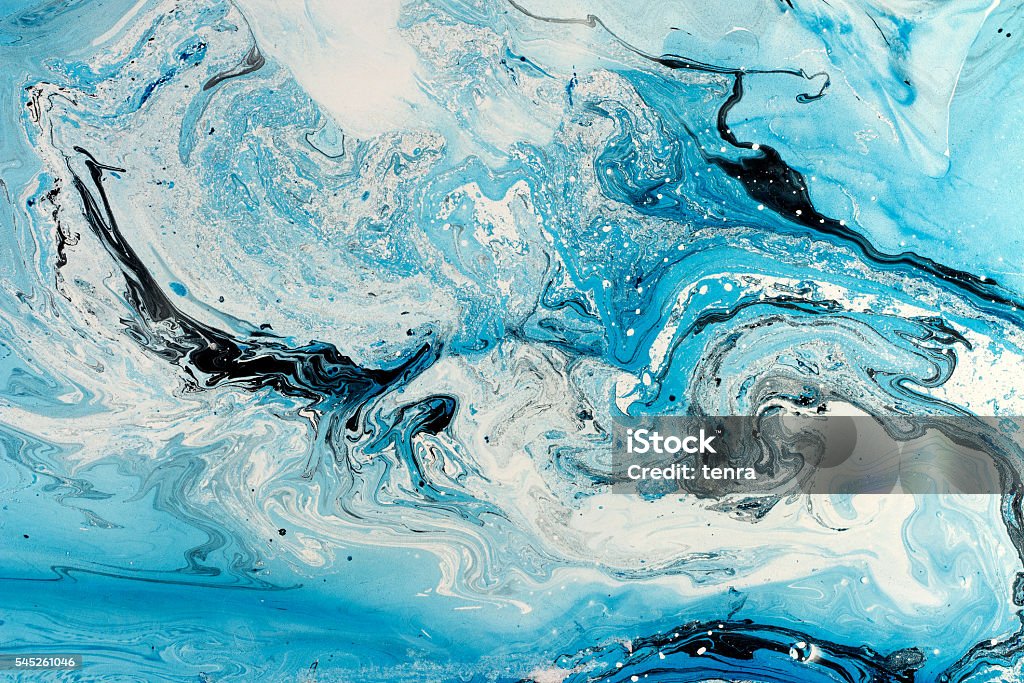 Blue marbling texture. Creative background with abstract oil painted Blue marbling texture. Creative background with abstract oil painted waves, handmade surface. Liquid paint. Waterfall Stock Photo
