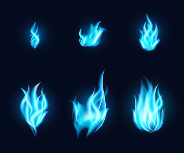 синий набор пламени - flame gas natural gas blue stock illustrations