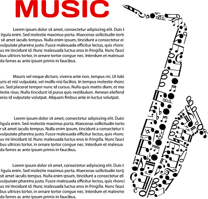 Saxophone Shape Musical Poster With Notes In A Shape Of Saxophone Stock Illustration ...