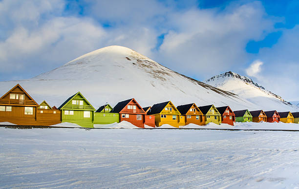 Colorful houses, Longyearbyen, Spitsbergen, Svalbard, Norway stock photo