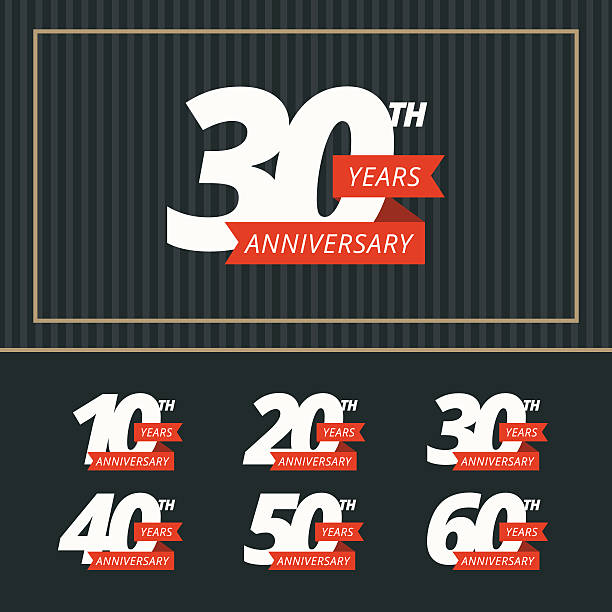 Vector set of anniversary signs. Vector set of anniversary signs. Ten, twenty, thirty, forty, fifty, sixty years design elements collection. 30 34 years stock illustrations