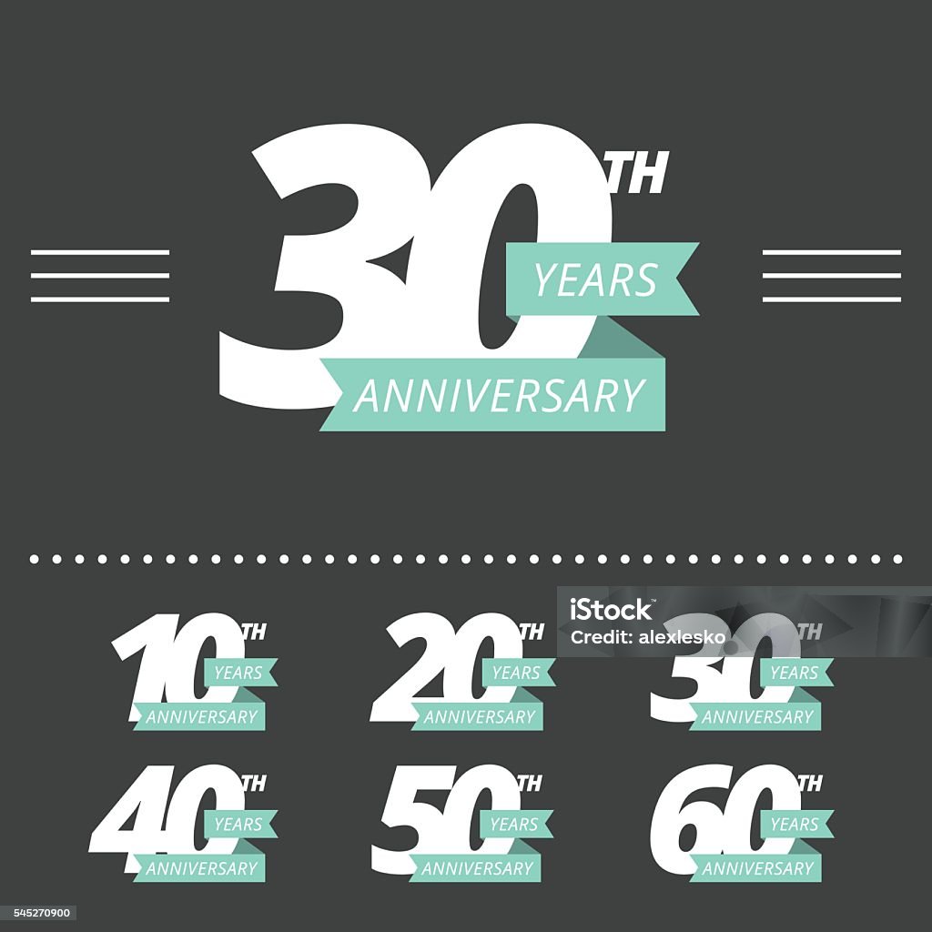 Vector set of anniversary signs. Vector set of anniversary signs. Ten, twenty, thirty, forty, fifty, sixty years design elements collection. Anniversary stock vector