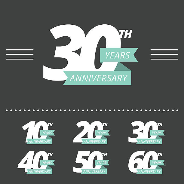 Vector set of anniversary signs. Vector set of anniversary signs. Ten, twenty, thirty, forty, fifty, sixty years design elements collection. 11 stock illustrations