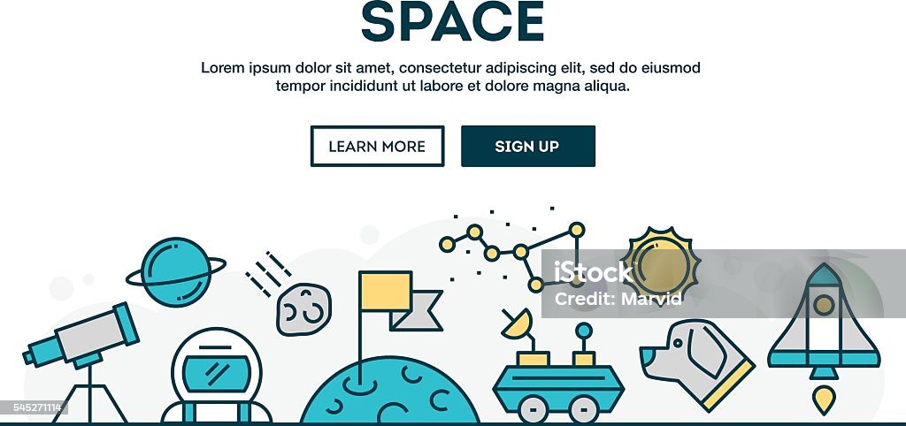 Beautiful Space Header Space Colorful Concept Header Flat Design Thin Line Style Stock ...