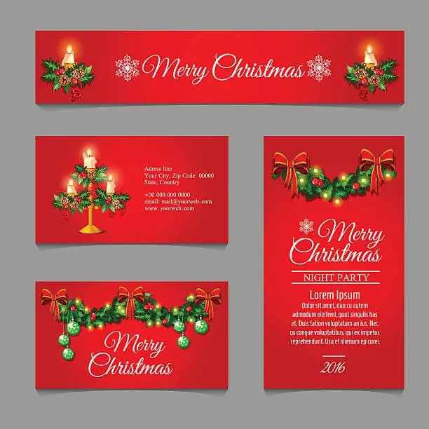 Vector illustration of Christmas red cards different sizes and shapes