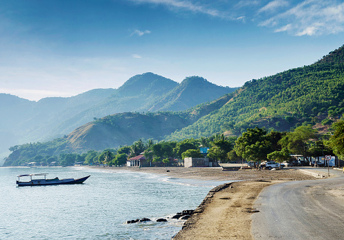 tropical exotic paradise coastline beach of dili in east timor at dawn