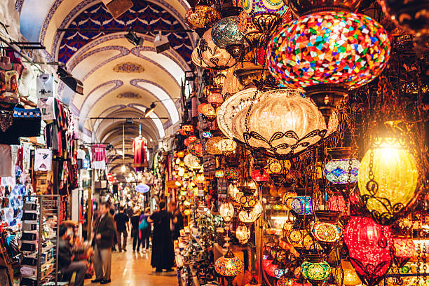 Grand Bazaar in Istanbul Turkish lanterns on the Grand Bazaar in Istanbul, Turkey bazaar market stock pictures, royalty-free photos & images