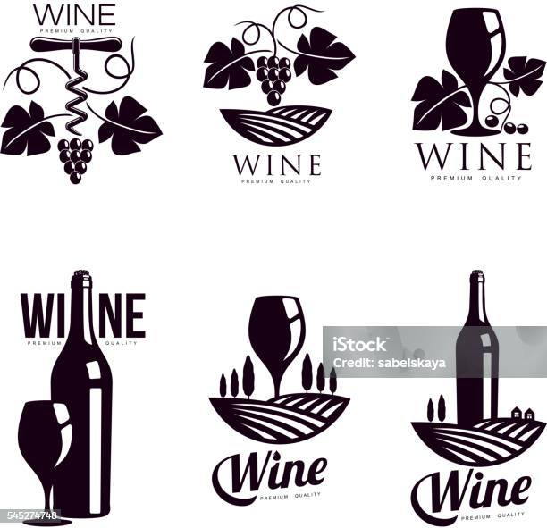 Set Of Elegant Wine Logo Templates-vektorgrafik och fler bilder på Vin - Vin, Ikon, Vindruva