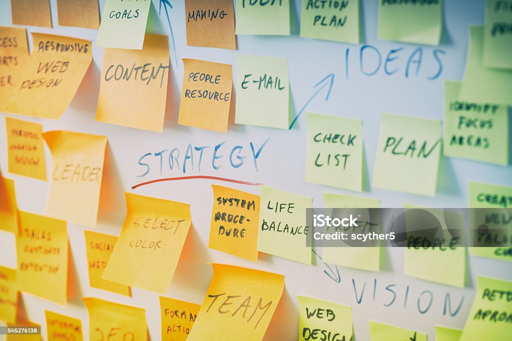 Brainstorming concpets. brainstorming brainstorm strategy workshop business note notes sticky - stock image Adhesive Note Stock Photo