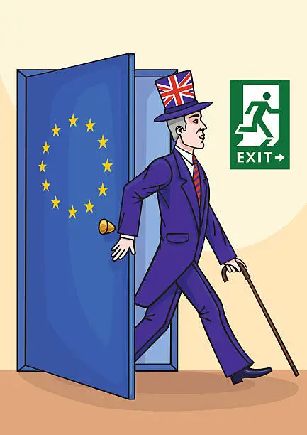 Vector illustration of The Englishman leaves the European Union.