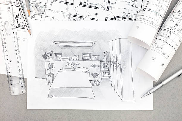 istock hand-drawn illustration of bedroom interior with drawing tools 545276746