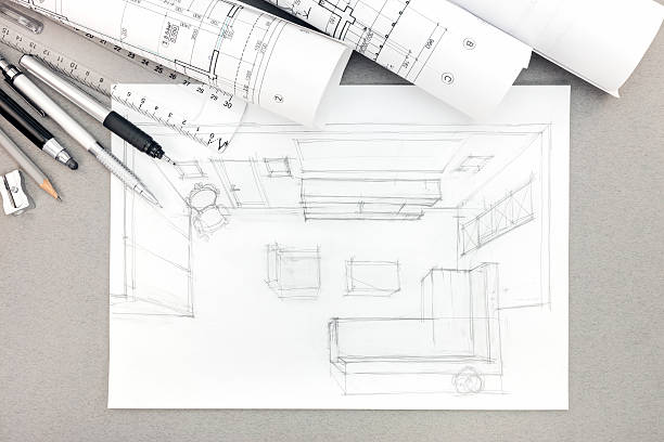 istock graphical sketch by pencil of interior living room with drawing 545277236