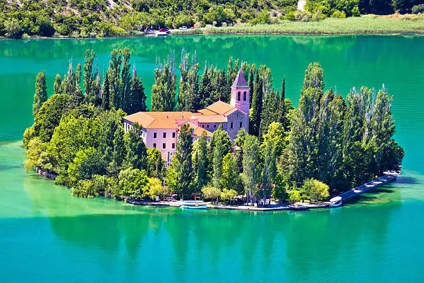 Island of Visovac monastery in Krka national park, Dalmatia, Croatia