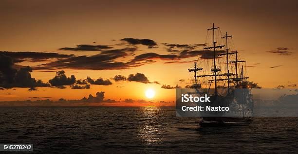 Pirate Ship Silhouette Stock Photo - Download Image Now - Tall Ship, Ship, Pirate - Criminal