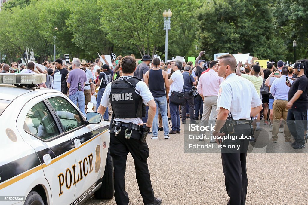 DC 'March on the White to End Police Brutality' Washington, D.c., United States - July 7, 2016: Protestors gather in front of the White House after recent police involved shootings of Alton Sterling and Philando Castile Activist Stock Photo