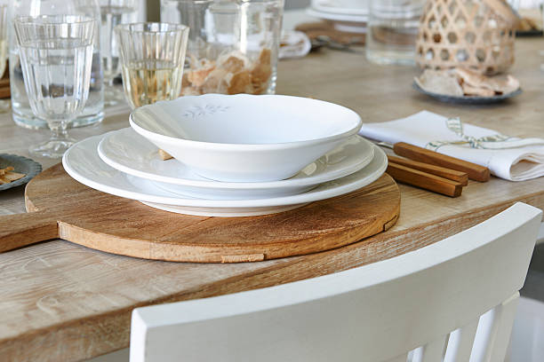 istock Traditional wooden table set decoration ready to use. 545279126