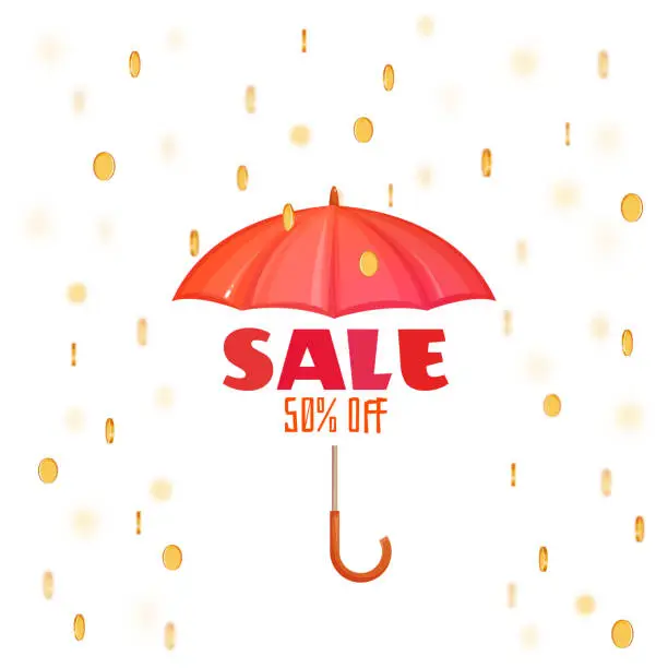 Vector illustration of Monsoon salle banner with umbrella. Vector illustration