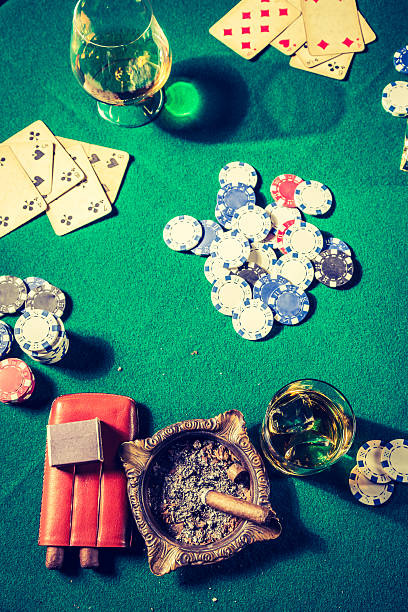 istock Closeup of table for poker with cards and chips 545282424