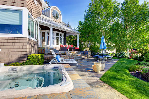 istock Luxury house exterior with impressive backyard design 545282962