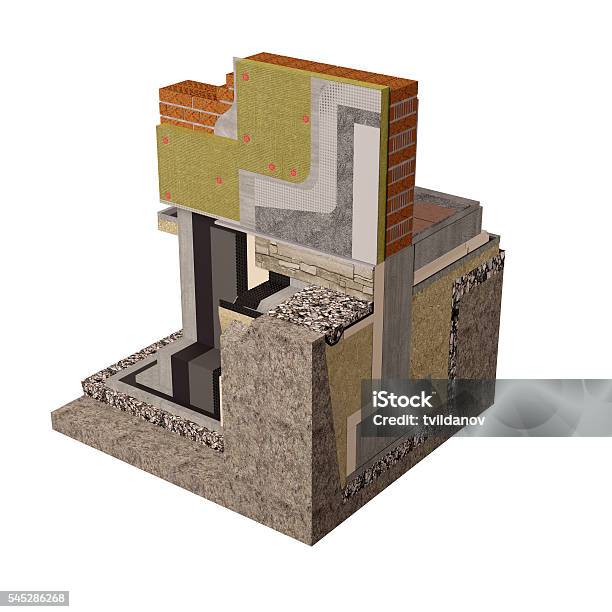 3d Rendern Computerbild Von Fundamenten Und Wänden Mit Isolierung Stockfoto und mehr Bilder von Isoliermaterial
