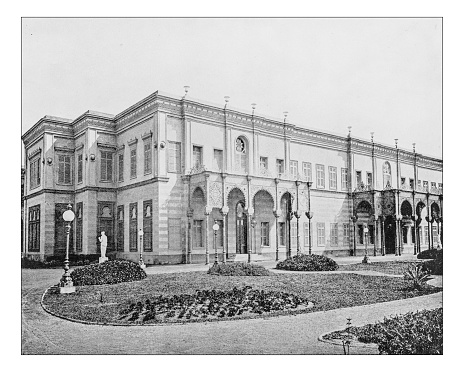 Antique photograph of the Egyptian royal residence called Gezirah Palace (Zamalek district, Gezira Island, Cairo, Egypt) during the 19th century before it become a hotel.