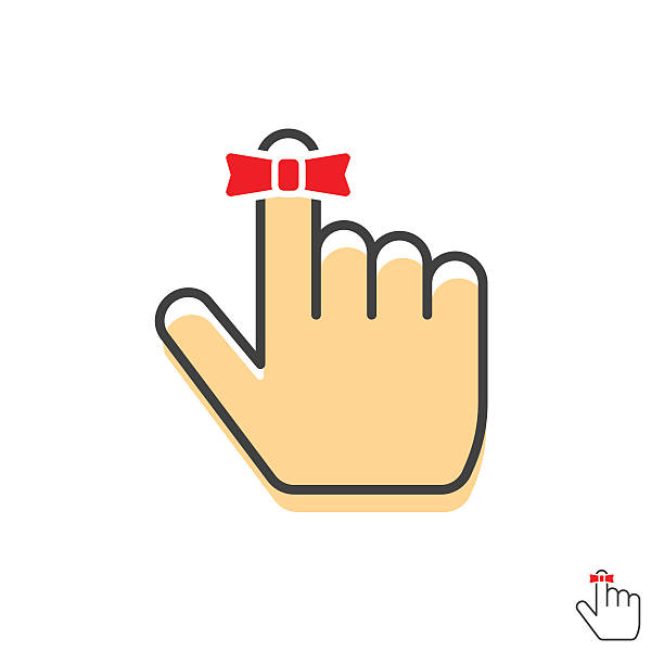 ilustrações de stock, clip art, desenhos animados e ícones de reminder finger icon vector with red string bow ribbon - reminder memories human finger string