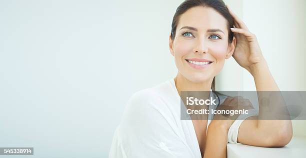 Beautiful Woman At Window Stock Photo - Download Image Now - Women, Beauty, Human Face