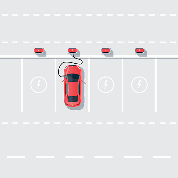 ilustrações de stock, clip art, desenhos animados e ícones de electric car charging at the charging station on the street - gray silver environmental conservation backgrounds